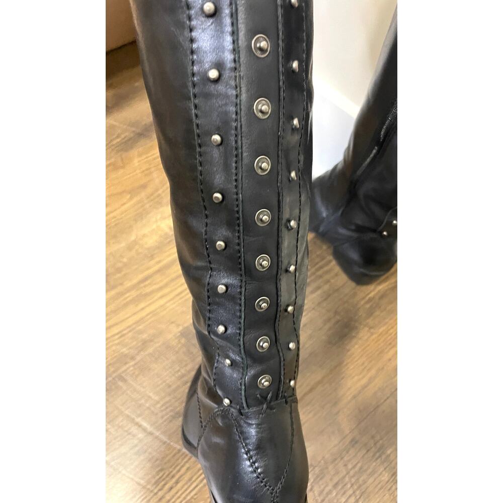 Arturo Chiang "Billie 2" Studded Riding Boots Black Leather Knee Boots Size 7.5 - Picture 9 of 13